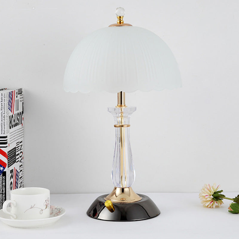 Luz de luz nocturna con copa de oro negro 2 bombillas lámpara de mesa de vidrio esmerilado con columna de cristal