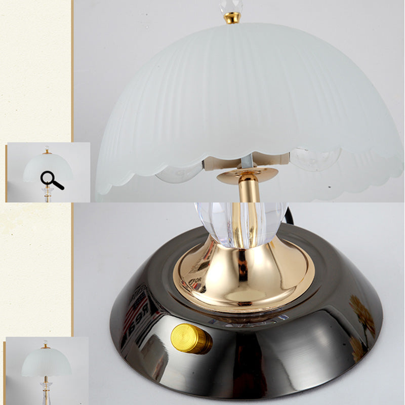 Luz de luz nocturna con copa de oro negro 2 bombillas lámpara de mesa de vidrio esmerilado con columna de cristal
