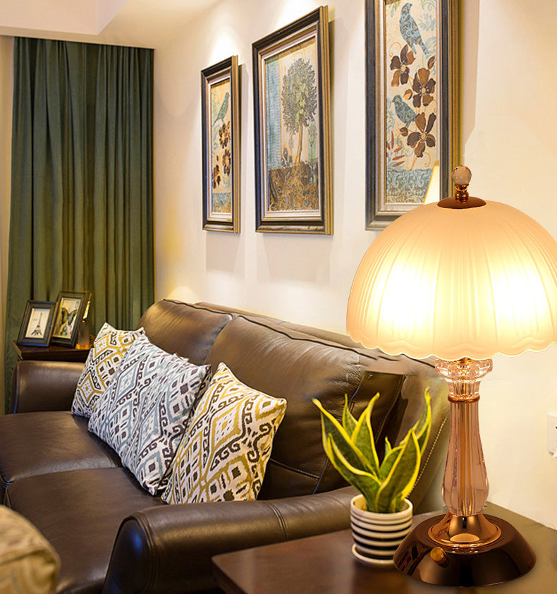 Luz de luz nocturna con copa de oro negro 2 bombillas lámpara de mesa de vidrio esmerilado con columna de cristal