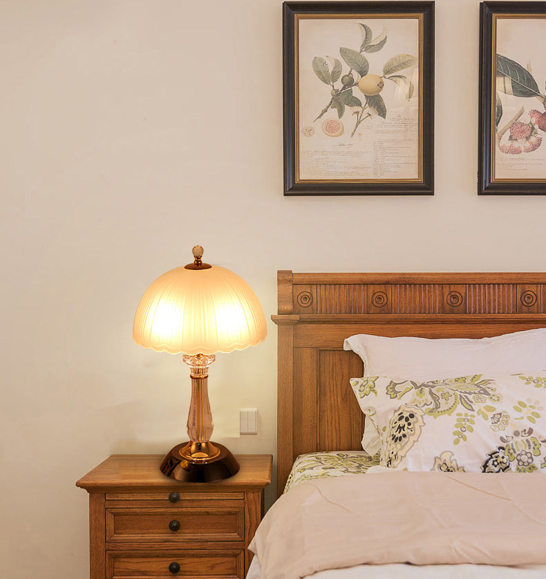 Luz de luz nocturna con copa de oro negro 2 bombillas lámpara de mesa de vidrio esmerilado con columna de cristal