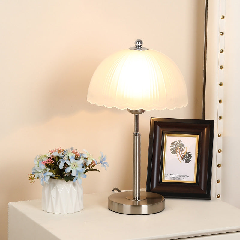 Frosted White Glass Scalloped Shade Night Lamp Modern 1-Head Table Light for Bedroom