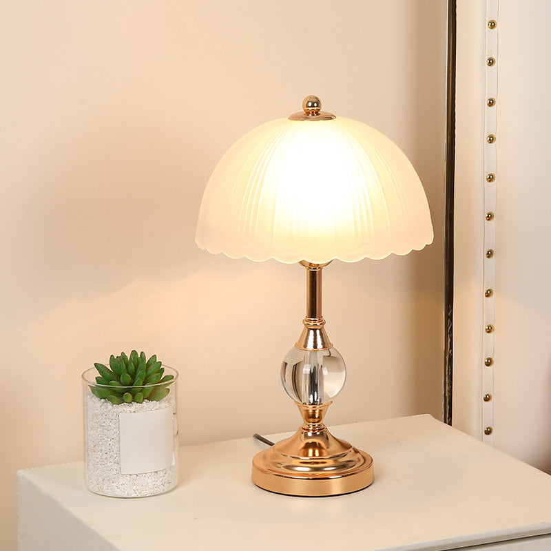 Frosted White Glass Scalloped Shade Night Lamp Modern 1-Head Table Light for Bedroom