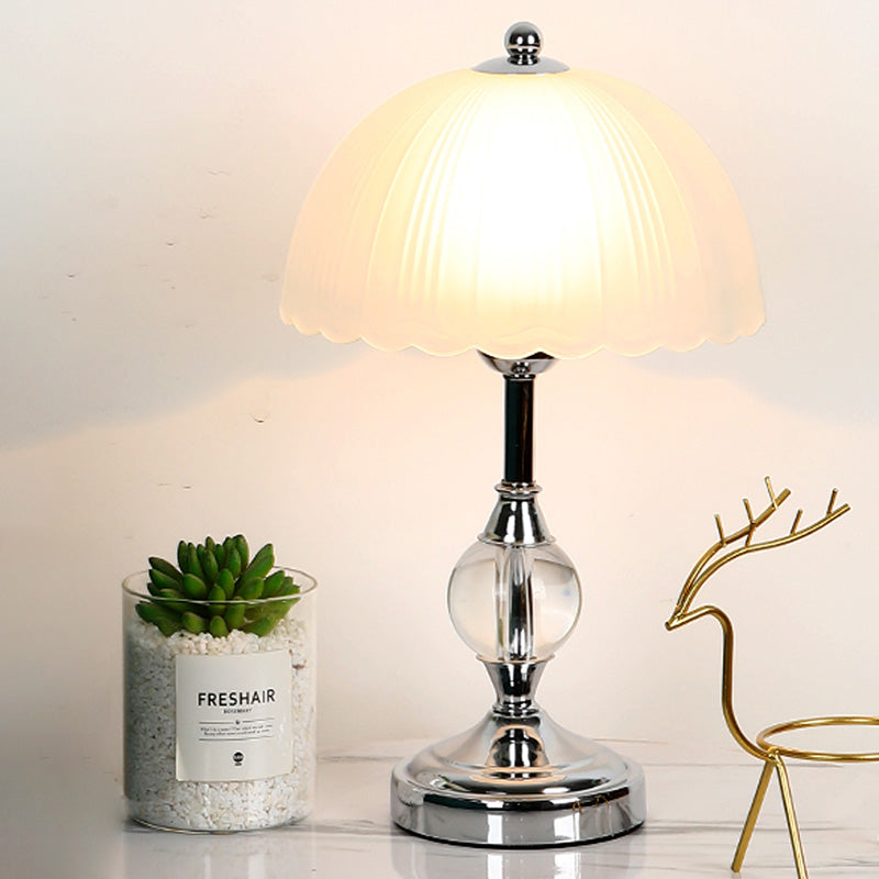 Frosted White Glass Scalloped Shade Night Lamp Modern 1-Head Table Light for Bedroom