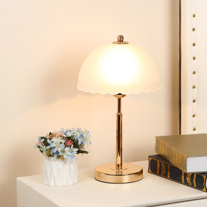 Frosted White Glass Scalloped Shade Night Lamp Modern 1-Head Table Light for Bedroom