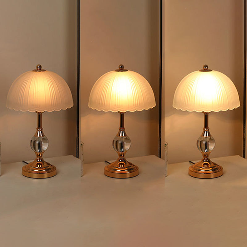 Frosted White Glass Scalloped Shade Night Lamp Modern 1-Head Table Light for Bedroom