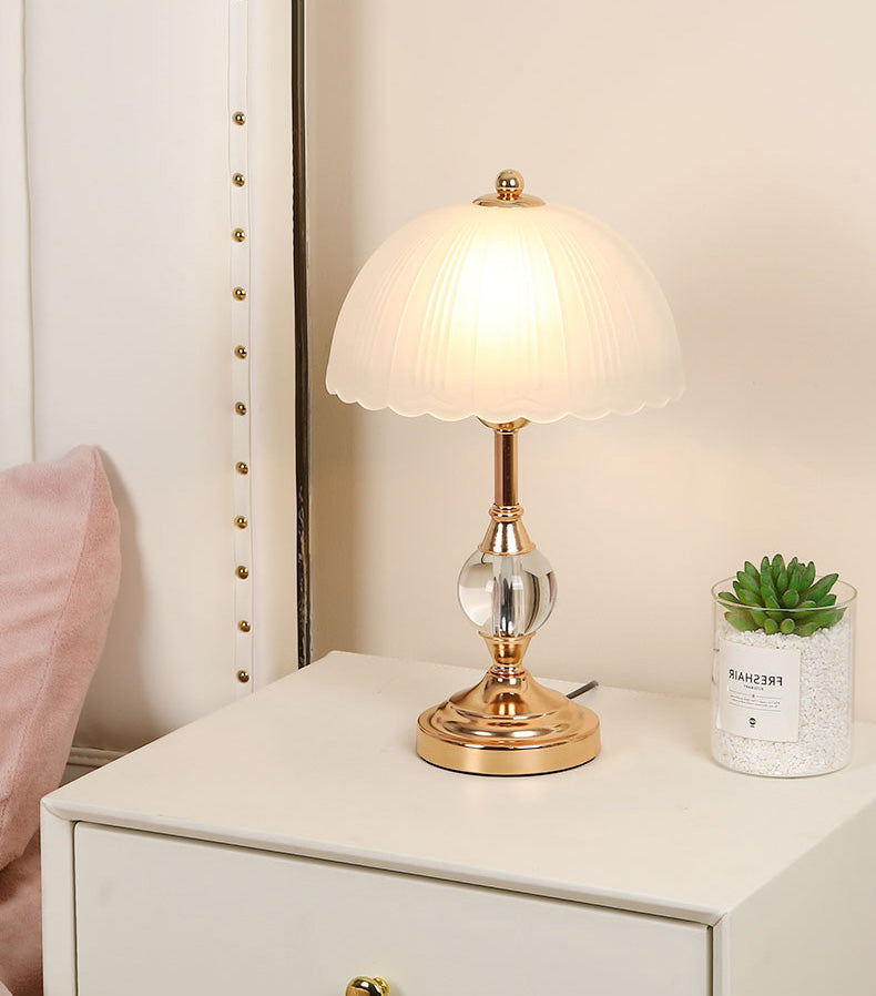Frosted White Glass Scalloped Shade Night Lamp Modern 1-Head Table Light for Bedroom