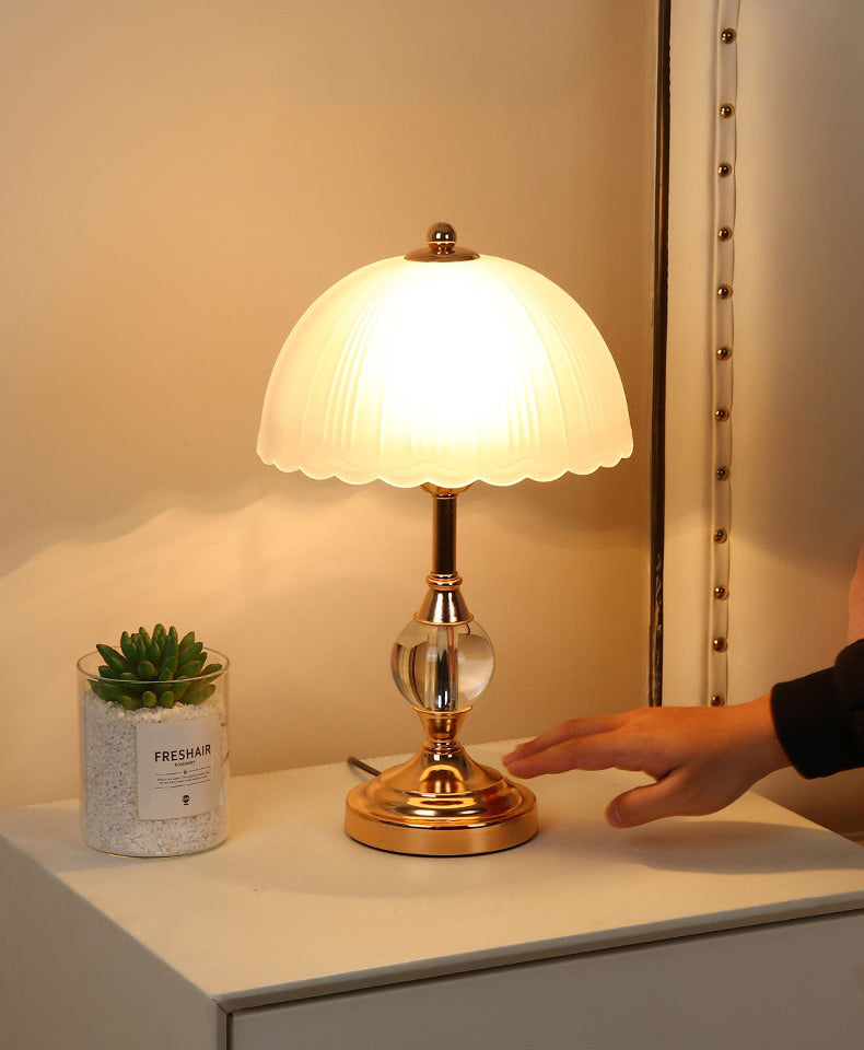 Frosted White Glass Scalloped Shade Night Lamp Modern 1-Head Table Light for Bedroom
