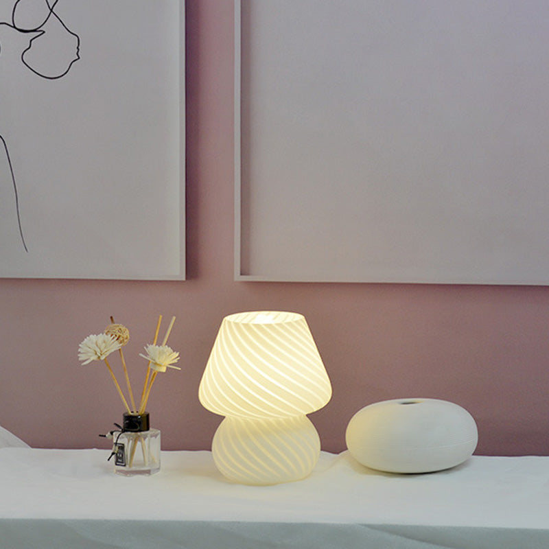 5.9" Wide Mushroom Shaped Mini Table Lamp Modern Style Glass Nightstand Light for Bedroom