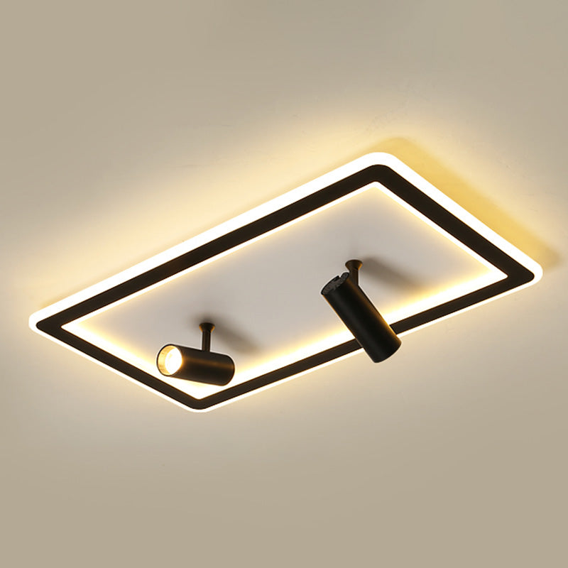Black New Modern LED Flush Mount Rectangular Living Room Ceiling Light Fixture with 4 Spotlights