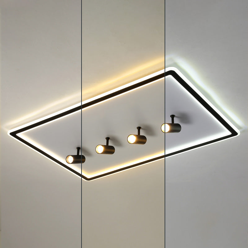 Black New Modern LED Flush Mount Rectangular Living Room Ceiling Light Fixture with 4 Spotlights
