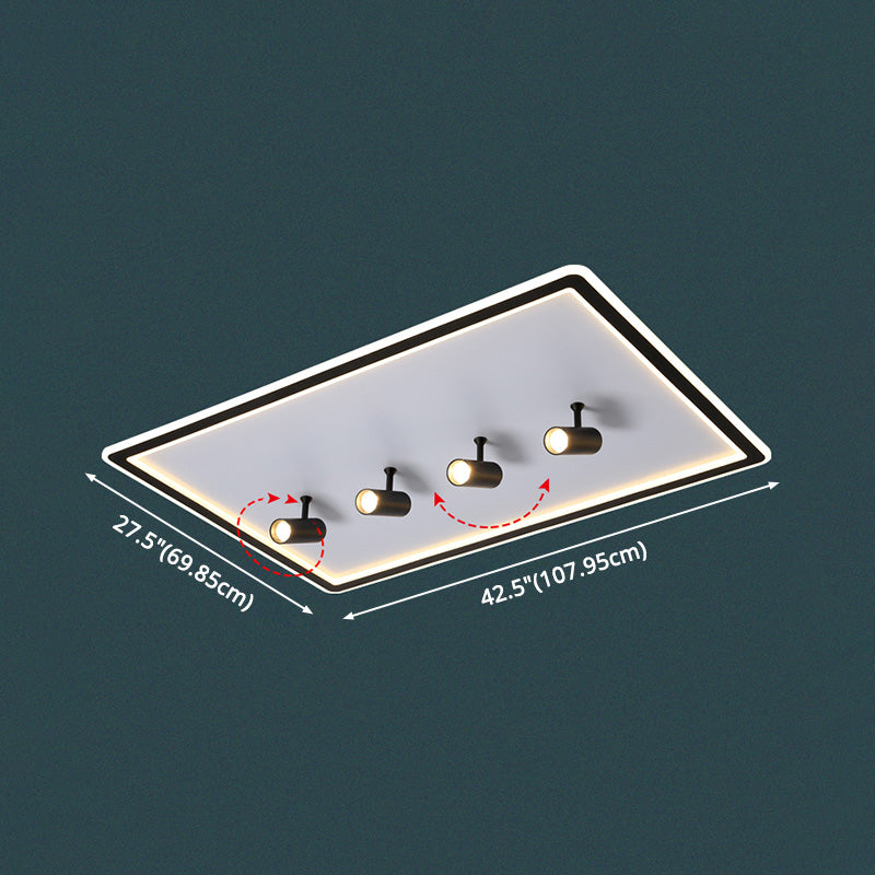 Black New Modern LED Flush Mount Rectangular Living Room Ceiling Light Fixture with 4 Spotlights