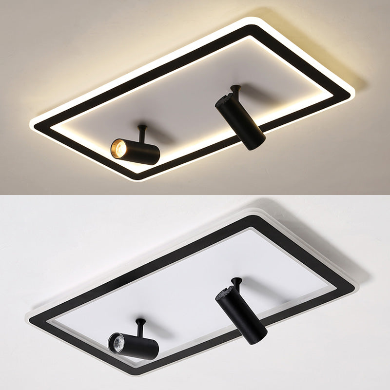 Black New Modern LED Flush Mount Rectangular Living Room Ceiling Light Fixture with 4 Spotlights