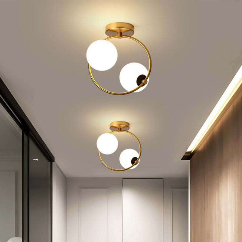 Moderno - Style Semiflush Mount Lighting White Circle Massimale Montato Fixture con vetro Shade