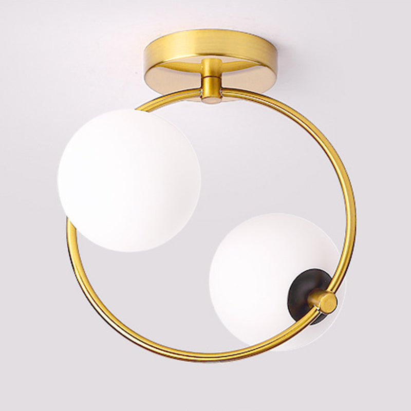 Moderno - Style Semiflush Mount Lighting White Circle Massimale Montato Fixture con vetro Shade
