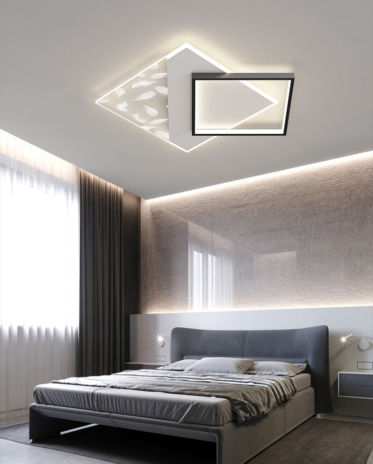 Geometrische Lobby-Feder-LED-Deckenleuchte im modernen Luxusstil, versetzte Acryl-Deckenleuchte