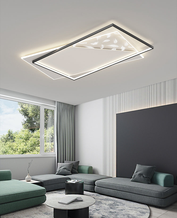 Geometrische Lobby-Feder-LED-Deckenleuchte im modernen Luxusstil, versetzte Acryl-Deckenleuchte