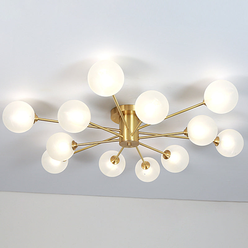 Glass Bubble Semi-Flush Ceiling Light Contemporary Ceiling Mount Chandelier in Gold