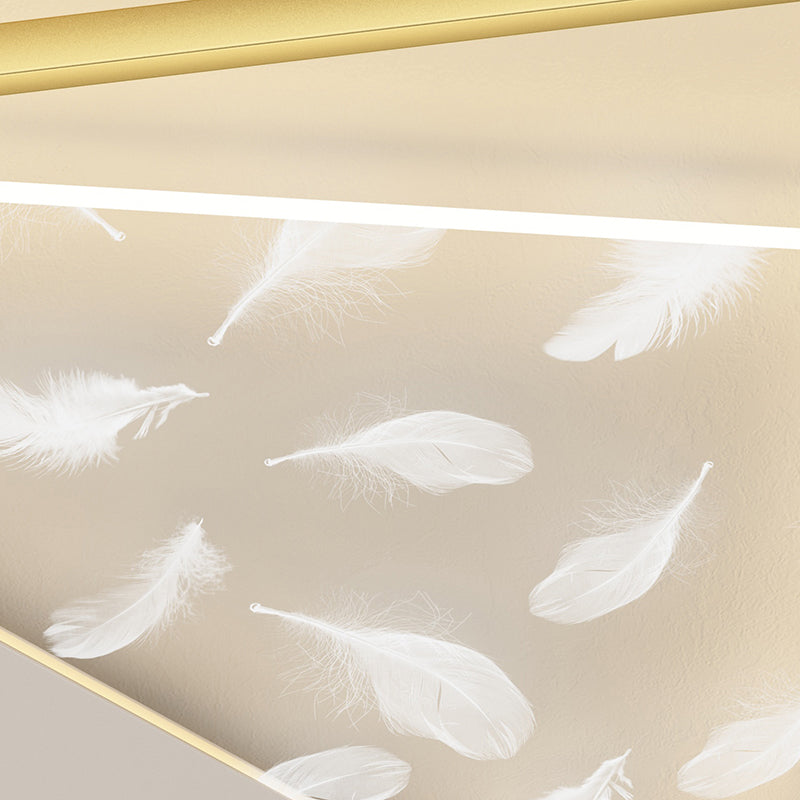 Moderne luxe LED-plafondlamp met veren, geometrische metalen semi-inbouwmontage voor woonkamer