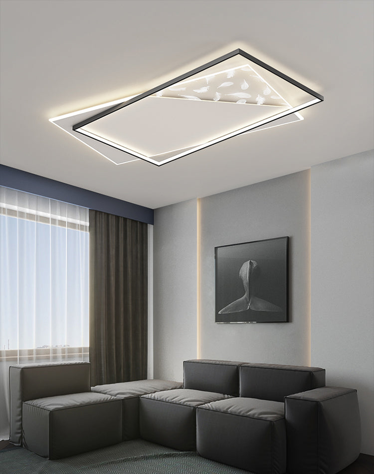 Moderne luxe LED-plafondlamp met veren, geometrische metalen semi-inbouwmontage voor woonkamer