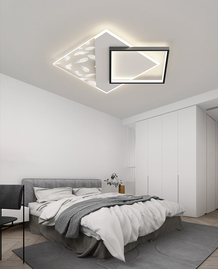 Moderne luxe LED-plafondlamp met veren, geometrische metalen semi-inbouwmontage voor woonkamer