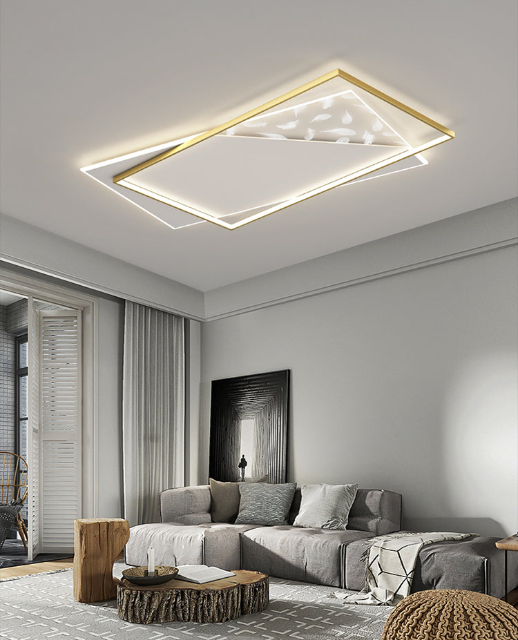 Moderne luxe LED-plafondlamp met veren, geometrische metalen semi-inbouwmontage voor woonkamer