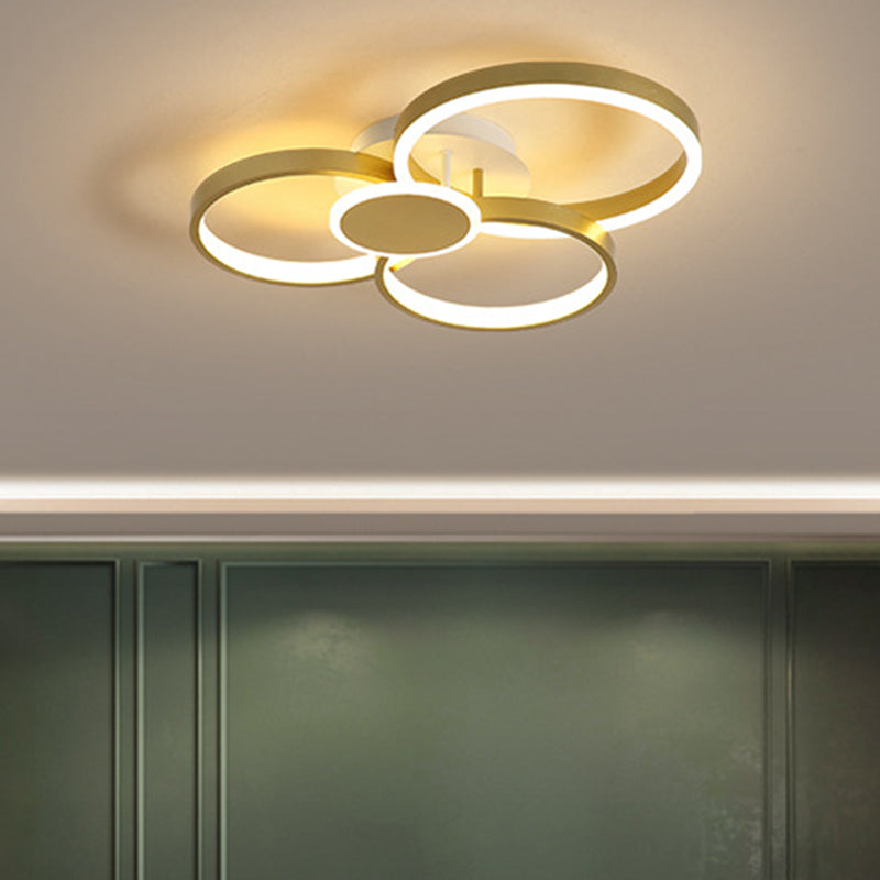 Plafonnier rond semi-encastré moderniste à LED en acrylique doré, lumière chaude/blanche