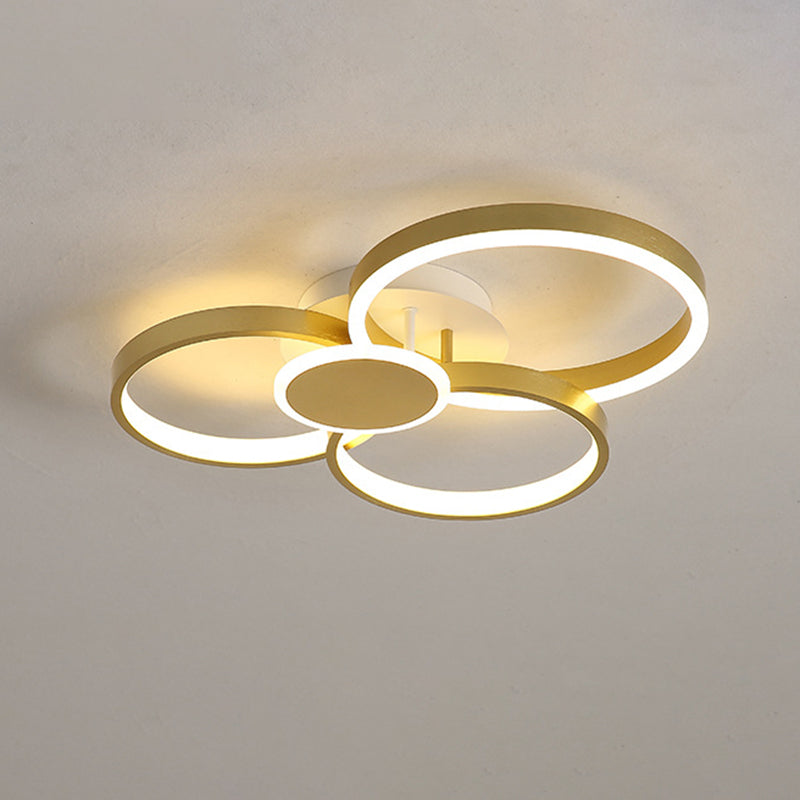 Plafonnier rond semi-encastré moderniste à LED en acrylique doré, lumière chaude/blanche
