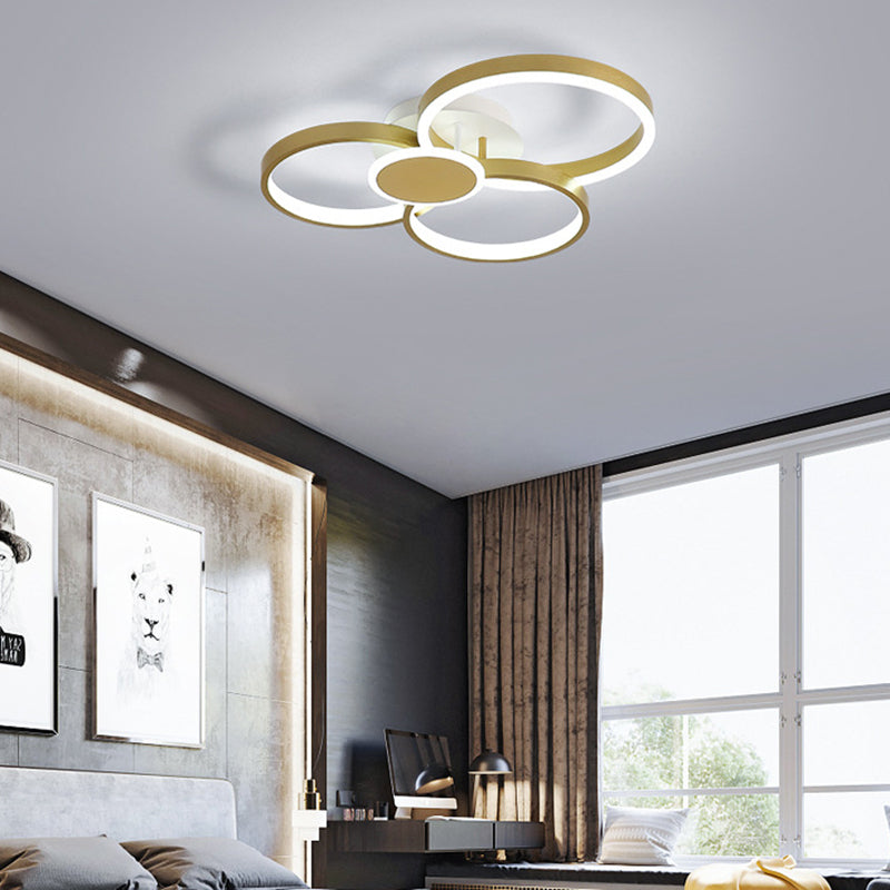 Plafonnier rond semi-encastré moderniste à LED en acrylique doré, lumière chaude/blanche