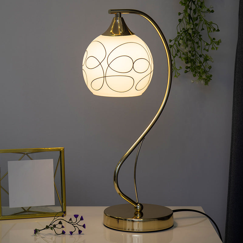 Modern Gooseneck Table Lamp Metal Single-Bulb Bedroom Night Light with Dome Glass Shade
