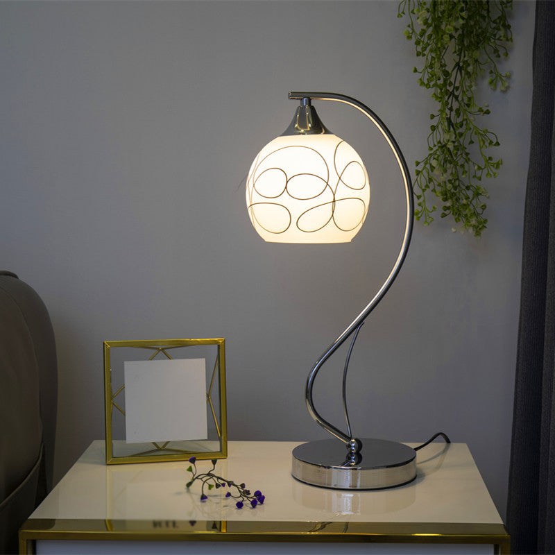 Modern Gooseneck Table Lamp Metal Single-Bulb Bedroom Night Light with Dome Glass Shade