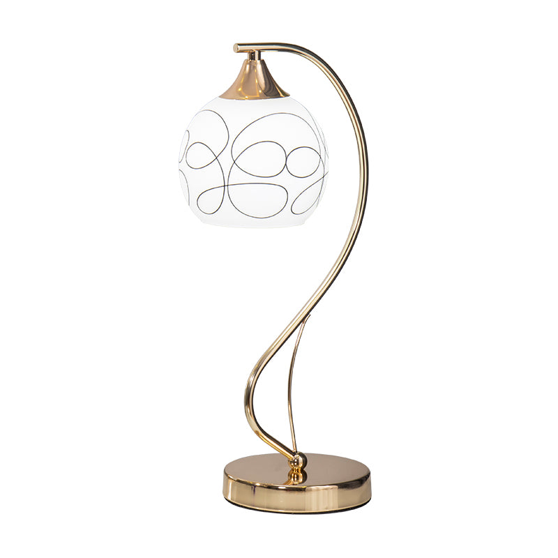 Modern Gooseneck Table Lamp Metal Single-Bulb Bedroom Night Light with Dome Glass Shade