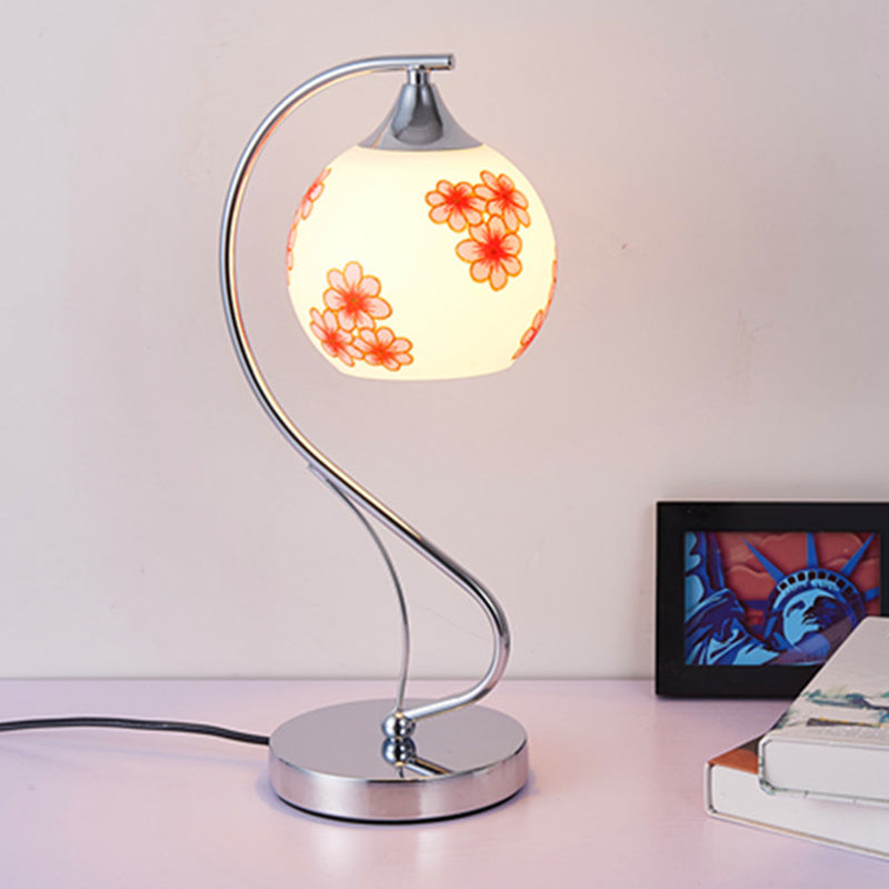 Modern Gooseneck Table Lamp Metal Single-Bulb Bedroom Night Light with Dome Glass Shade