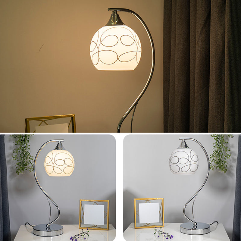 Modern Gooseneck Table Lamp Metal Single-Bulb Bedroom Night Light with Dome Glass Shade