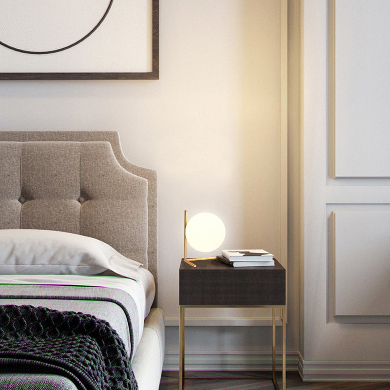 Lampada da tavolo minimalista in vetro bianco globo Lampada da comodino in stile nordico da 9,8 pollici per camera da letto
