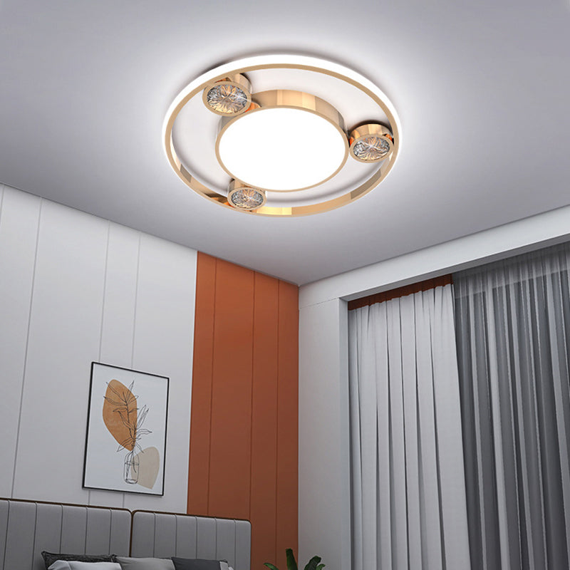 Bédroom Ceiling Fixture Lumière Simplicité Or Crystal LED Flush Mount avec Geometric Acrylic Shade