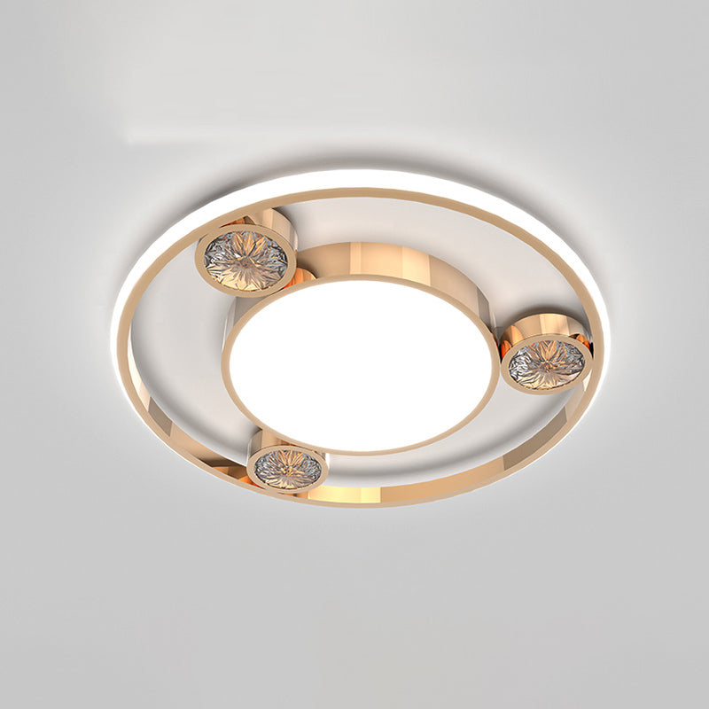 Bédroom Ceiling Fixture Lumière Simplicité Or Crystal LED Flush Mount avec Geometric Acrylic Shade