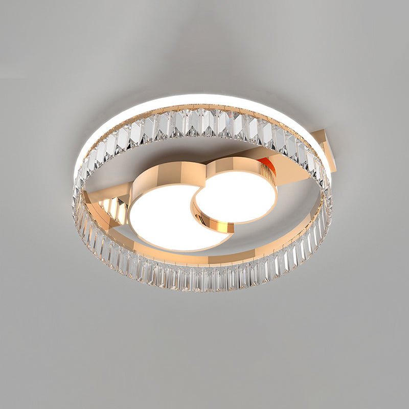 Bédroom Ceiling Fixture Lumière Simplicité Or Crystal LED Flush Mount avec Geometric Acrylic Shade
