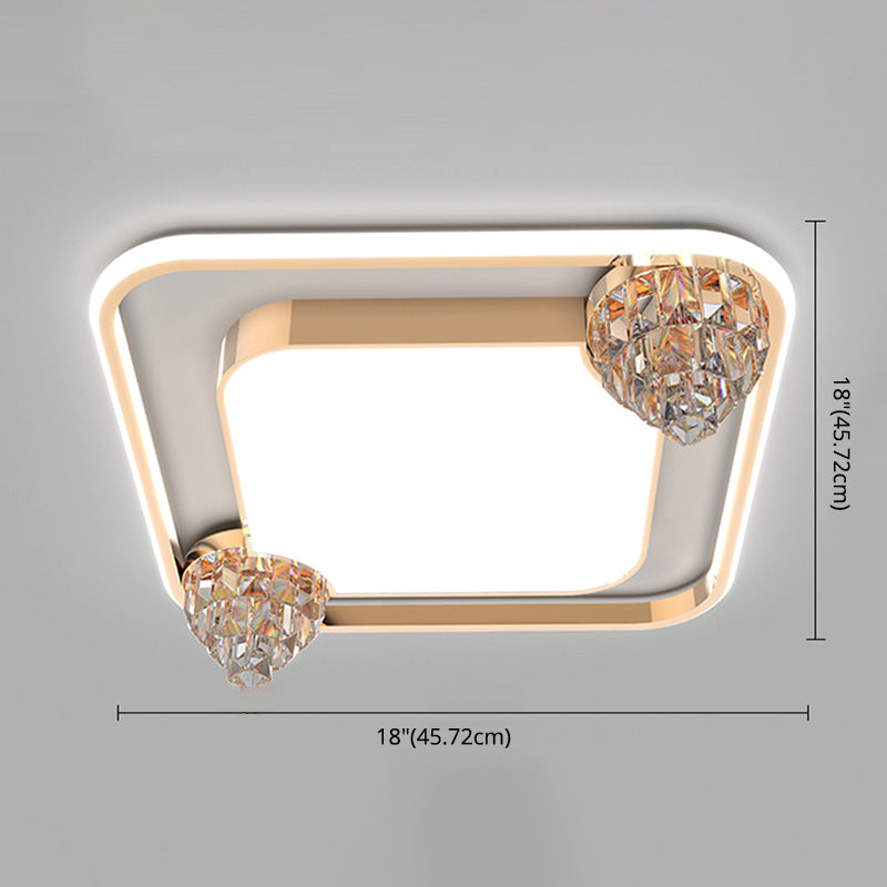 Bédroom Ceiling Fixture Lumière Simplicité Or Crystal LED Flush Mount avec Geometric Acrylic Shade