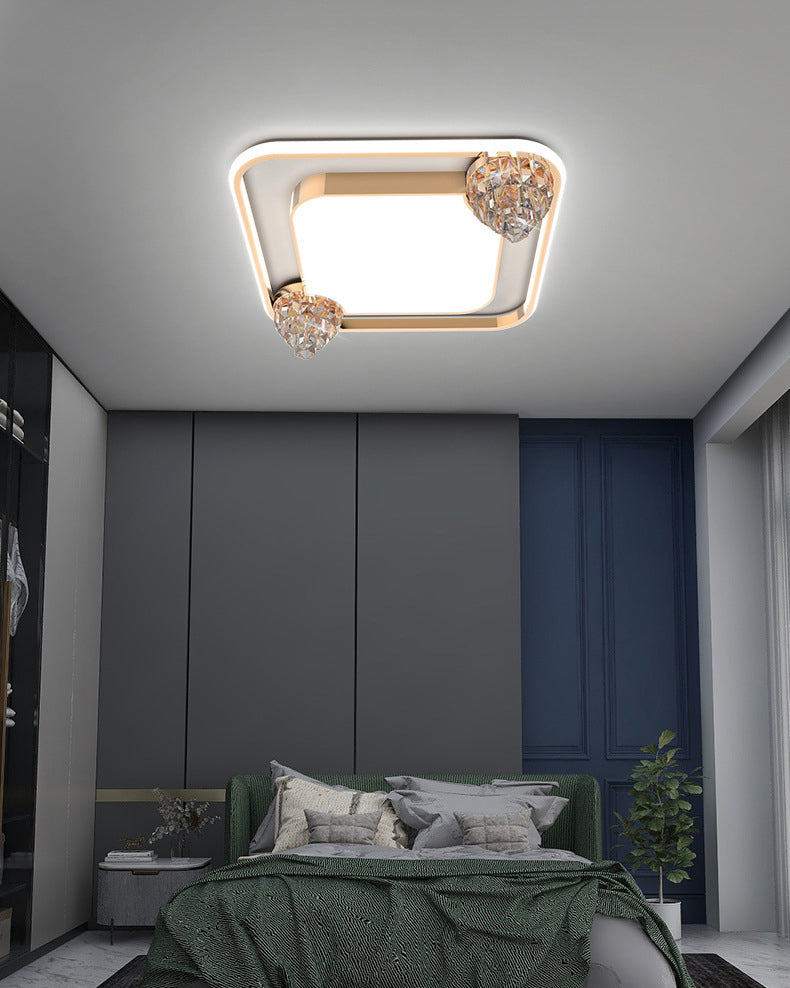 Bédroom Ceiling Fixture Lumière Simplicité Or Crystal LED Flush Mount avec Geometric Acrylic Shade