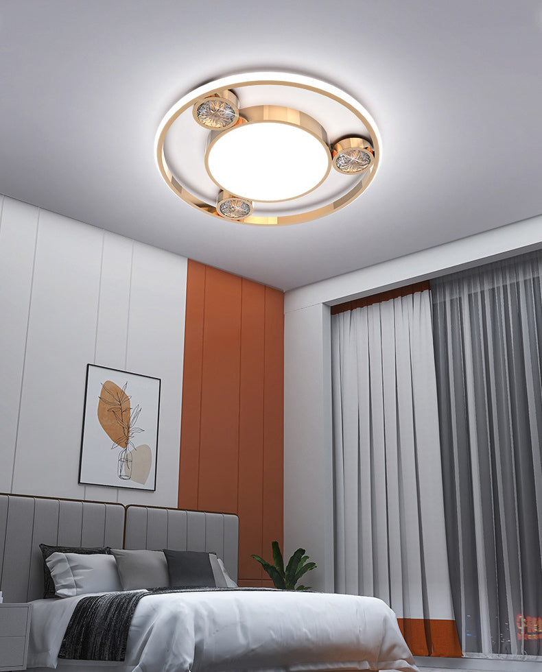 Bédroom Ceiling Fixture Lumière Simplicité Or Crystal LED Flush Mount avec Geometric Acrylic Shade