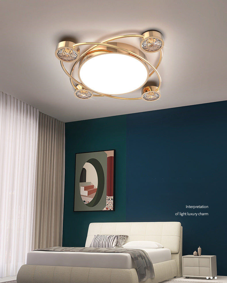 Bédroom Ceiling Fixture Lumière Simplicité Or Crystal LED Flush Mount avec Geometric Acrylic Shade