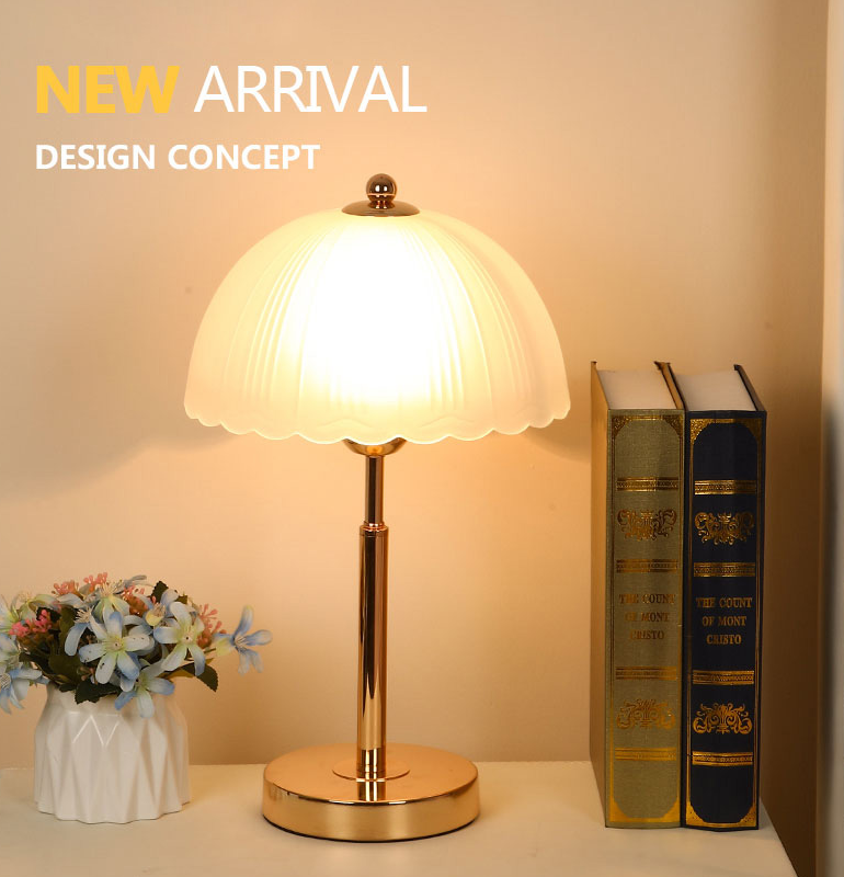 Frosted White Glass Scalloped Shade Night Lamp Modern 1-Head Table Light for Bedroom