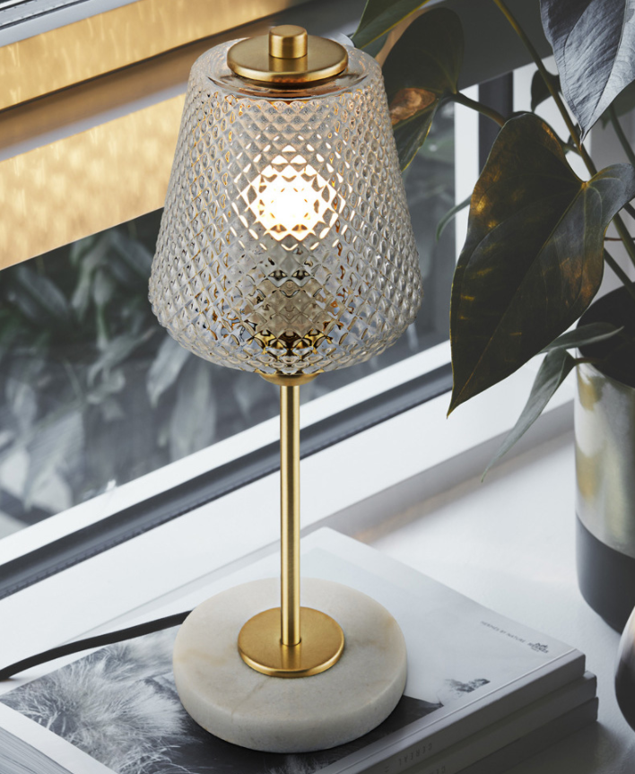 Postmodern Conical Table Lighting Lattice Glass 1 Head Living Room Night Lamp in Gold