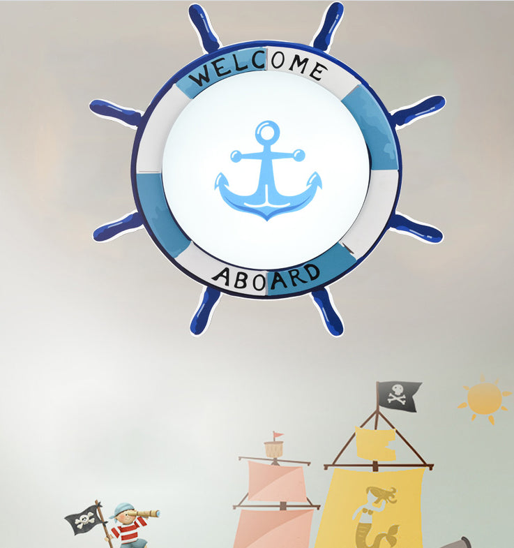 Plafonnier de chambre d'enfant, luminaire de Style méditerranéen, créatif, bateau de Pirate, gouvernail, chambre de garçon, lampe de chambre à coucher de dessin animé