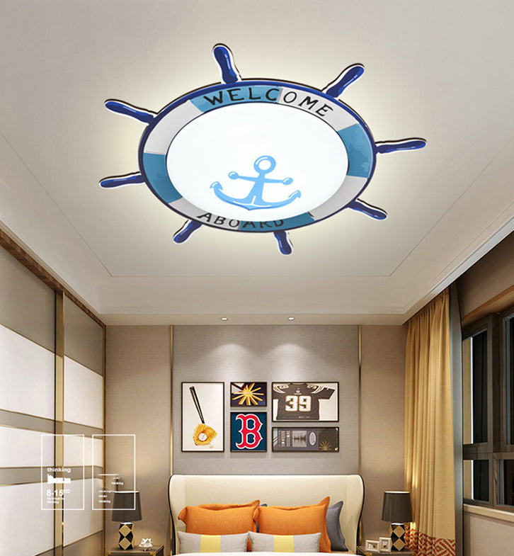 Plafonnier de chambre d'enfant, luminaire de Style méditerranéen, créatif, bateau de Pirate, gouvernail, chambre de garçon, lampe de chambre à coucher de dessin animé