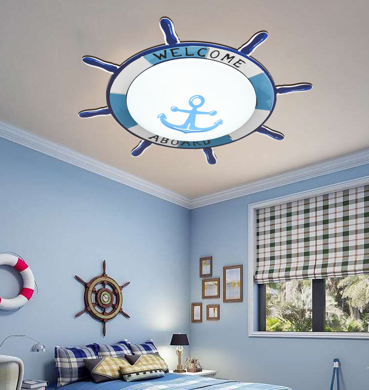 Plafonnier de chambre d'enfant, luminaire de Style méditerranéen, créatif, bateau de Pirate, gouvernail, chambre de garçon, lampe de chambre à coucher de dessin animé