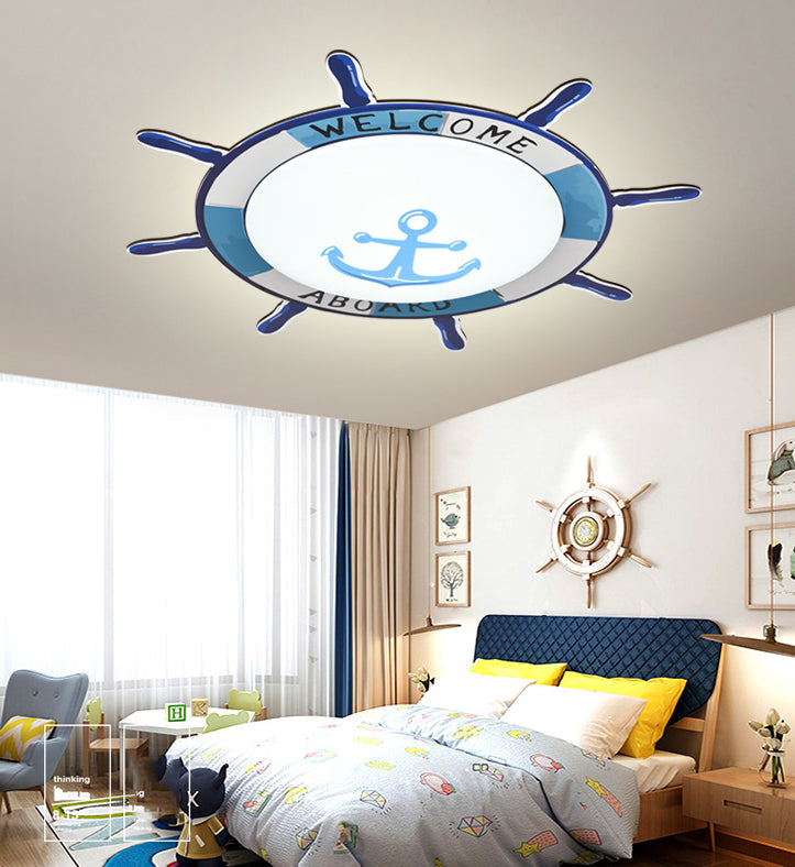 Plafonnier de chambre d'enfant, luminaire de Style méditerranéen, créatif, bateau de Pirate, gouvernail, chambre de garçon, lampe de chambre à coucher de dessin animé
