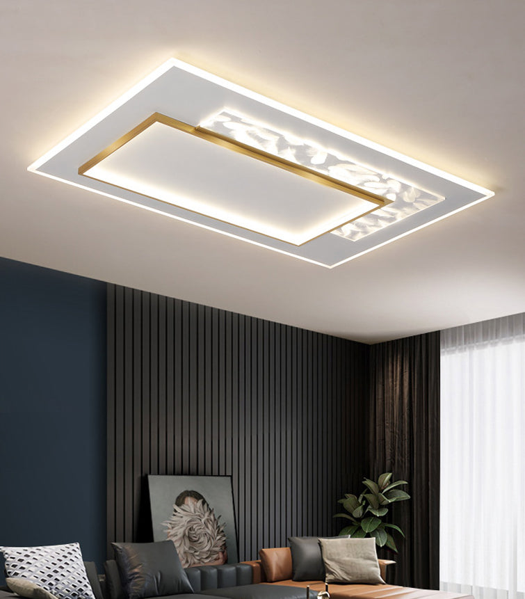 White and Gold LED Flush Mount in Modern Concise Style Acrylic Feather Ceiling Light for Living Room