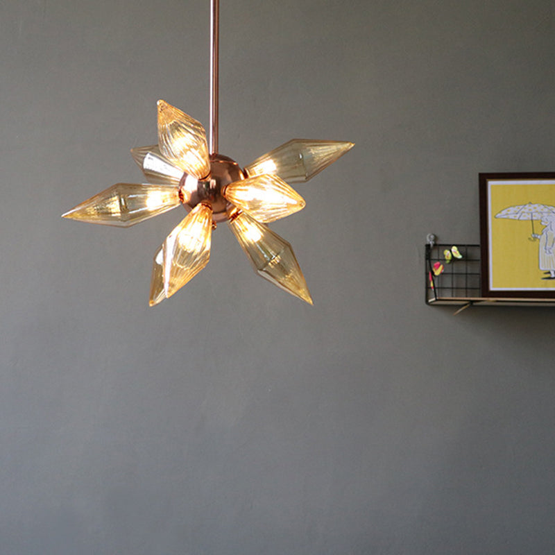 Bernsteinglas Diamant Kronleuchter Modernismus 9/12 Köpfe Roségold -Deckenleuchte für Wohnzimmer