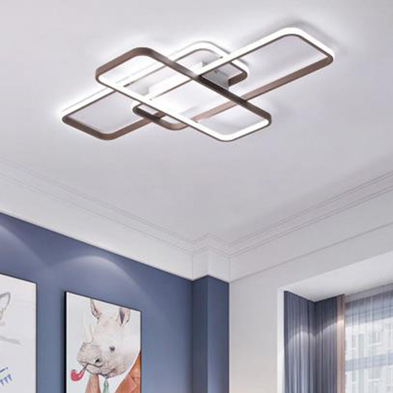 Rechteckige, einbaufertige, moderne Acryl-LED-Deckenleuchte in Braun mit warmem/weißem Licht, 27,5"/41" breit